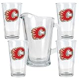 Calgary Flames Pitcher and 4 Piece Glass Set