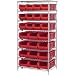 Quantum Storage Systems WR8-950952RD 8-Tier Complete Wire Shelving System with 12 QUS950CL and 12 QUS952CL Red Hulk Bins, Chrome Finish, 24" Width x 36" Length x 74" Height