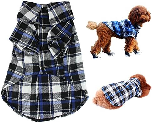Rainbowee Cute Pet Dog Puppy Shirt Plaid T Shirt Lapel Top Costume Blue Red Color (Blue, Medium)
