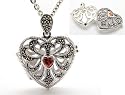 Genuine Marcasite and Garnet Sterling Silver Aromatherapy Scent Locket Heart Pendant with 20" Cable Chain Necklace