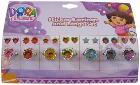 Dora the Explorer Sticker Earrings and Rings Set