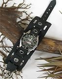 The Henry's Aged Top Grain Black Leather 2 Wide Vented Watchband / Wristband....
