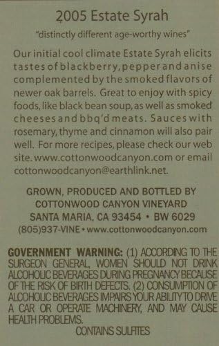 2005 Cottonwood Estate Syrah 750 mL