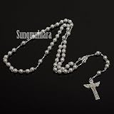 Sterling Silver PEARL ROSARY BEAD Necklace [Free Shipping]