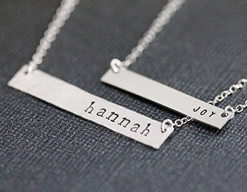 Personalized Sterling Silver Name Necklace - One Horizontal Bar - Large and Small Sizes Hand Stamped
