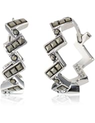 Judith Jack "Mini Items" Sterling Silver, Marcasite Zigzag Huggie Hoop Earrings