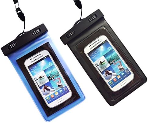 2 Waterproof Phone Case with Armband and Lanyard Protective for iPhone 6/6S iPhone 6/6S Plus, Samsung Galaxy S6/S6 Edge, Note 4, LG G3 - Fit for Cell Phone up to 6'' Diagonal (Black+Blue)
