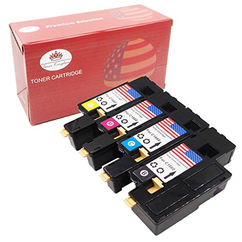 Toner Kingdom 4PK (1Black, 1Cyan, 1Magenta, 1Yellow) Combo Set Toner Cartridges Replacement for Dell Color C1660 C1660W C1660cnw Printers