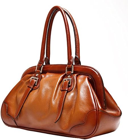 QISHI YUHUA WB Womens Workplace Unique Luxury Business Jet Color Red-brown First Layer Of Leather Top Handle Satchel Bag