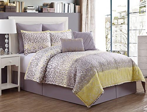 8 Pc Grey, and Yellow, Comforter Set, Queen Size Bedding By Karalai Bedding Collection (queen)