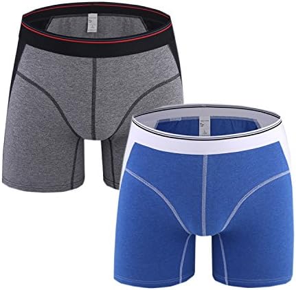 JKFUN Men's Cotton Boxer Brief Sports-Inspired Underwear (Pack of Two) Gray Blue XL