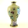 Vintage Collectible Pre-Owned Tan 10-1/8" H X 5-3/8" W Cloisonne Vase with Intricate Blue Peony, Red Roses, Cherry Blossom and Black Bird Theme