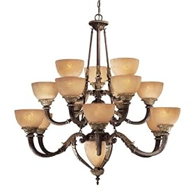 Minka Lavery 818-355 Camden 15 Light Large Foyer Chandelier in Golden Bronze with Excavtaion Glass glass