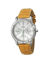Seiko GMT Silver Dial Stainless Steel Tan Leather Ladies Watch SKY717P2
