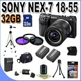 Sony Alpha NEX-7 Interchangeable Lens Digital Camera w/18-55mm Lens (Black) + 32GB SDHC Memory + 2 Extended Life Batteries + 3 Piece Filter Kit + USB Card Reader + Memory Card Wallet + Shock Proof Deluxe Case + Full Size Tripod + Accessory Saver Bundle!