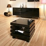 Coffee / End / Side Table Rectangular Black Gloss 4 Layer Modern 97B