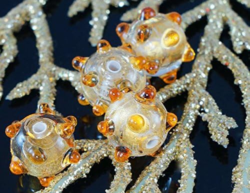 24K Gold Light Yellow Lampwork Czech Handmade Glass Round Beads SRA Set Solid Gold 24K Hedgehog Pair 8mm 2pcs