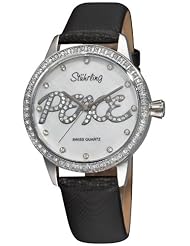 Stuhrling Original Womens 519P.11157 Vogue Audrey Peace Swiss Quartz Mother-Of-Pearl Dial Swarovski Crystal Black Watch