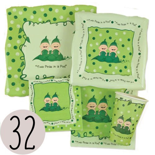 Twins Two Peas in a Pod - Tableware Plates, Cups, Napkins - Bundle for 32