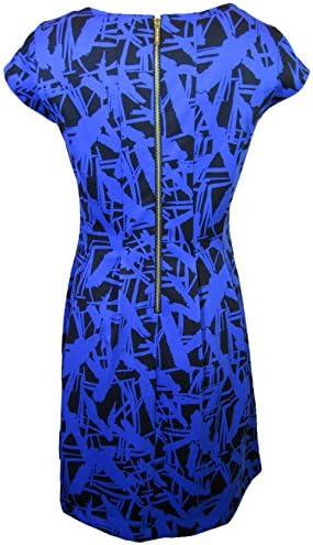 Michael Kors Cap-Sleeve Graphic-Print Dress Size-8 Black/Blue