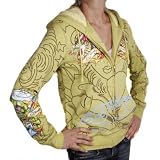 ED HARDY Women Sweatshirt Hoodie Jacket Dragon Tattoo Lime Green