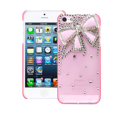 iPhone SE Case, Fosmon GEM Series 3D Bling Crystal Design Case for Apple iPhone SE / 5S / 5 - Pink Rhinestone Bow