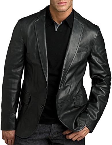 Lambskin Leather Men's Black Leather Blazer XL Black