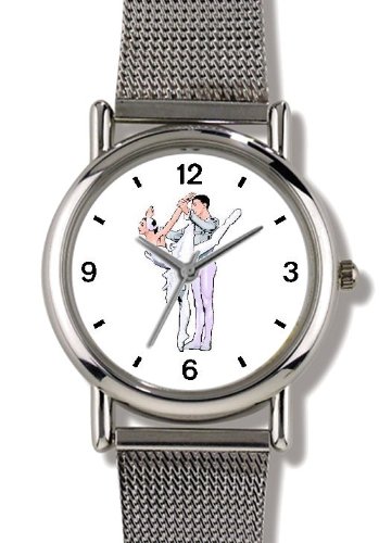 Ballerina and Ballet Dancer Couple No.2 - WATCHBUDDY® ELITE Chrome-Plated Metal Alloy Watch with Metal Mesh Strap-Size-Large ( Men's Size or Jumbo Women's Size )