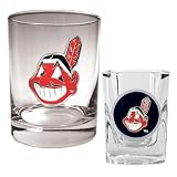 Cleveland Indians MLB Rocks Glass & Square Shot Glass Set - Primary Logo
