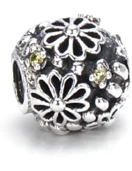 Moress Jeweled Flowers European Charm Bracelet Bead - Made with Swarovski Gems - Yellow Cubic Zirconia - Solid Sterling Silver - Fits Perfectly on Chamilia Pandora and Compatible Brands