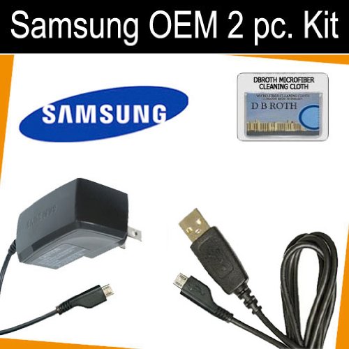 Original 2 Pc. Set OEM Travel Charger + OEM Data Cable for your Samsung M320 - M330 + DBROTH Cloth Original 2 Pc. Set OEM Travel Charger + OEM Data Cable for your Samsung M320 - M330 + DBROTH Cloth