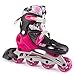 New Bounce Adjustable Inline Skates for Kids - 4 Wheel Blades Roller Skates for Girls, Teens, and Young Adults, Outdoor Rollerskates for Beginners & Advanced | Pink (Large (6-9 US))