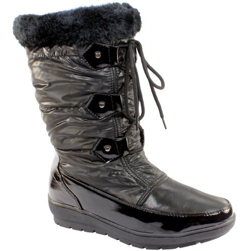 Damen Fellstiefel Schnee Fashion Fell Boots - Schwarz - 38