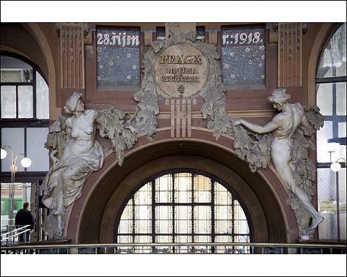 Photographic Prints of Art Nouveau statues of two women in Railway Station, Prague, Czech Republic, from Robert Harding