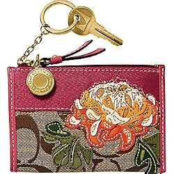 Coach Signature Flower Floral Mini Skinny Coin Case Key Chain 41415 Pink