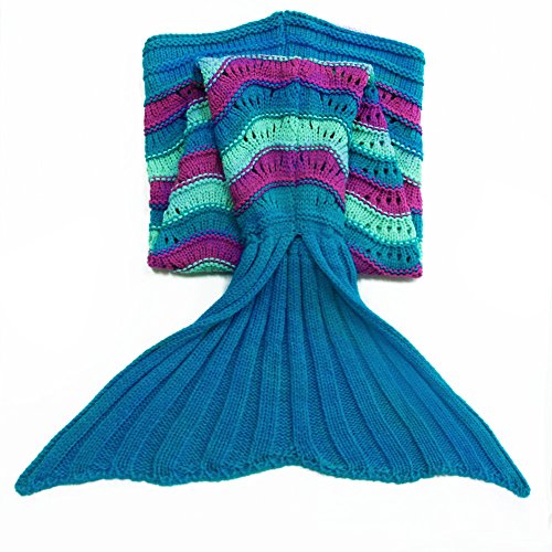 YiZYiF Elegant Mermaid Tail Knitted Blanket Soft cozy Sleeping Bag for Adult Children Teen Kids (Blue Purple)