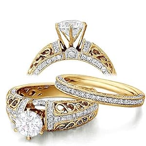 2.10 Carat Round Diamond Engagement Ring Bridal Set Engagement Rings on 14K Yellow Gold