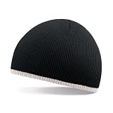 Beechfield 2 tone beanie knitted hat in Black / stone
