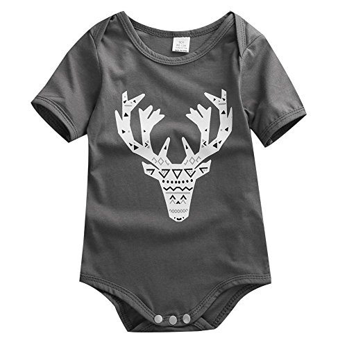 Baby Boys Girls Short Sleeve Cotton Elk/Rabbit Head Bodysuit