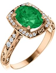 10K Rose Gold 9.00x7.00mm Oval Cut Chatham Created Emerald and Diamond Ring -- LIFETIME WARRANTY