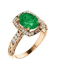 18K Rose Gold 9.00x7.00mm Oval Cut Chatham Created Emerald and Diamond Ring -- LIFETIME WARRANTY