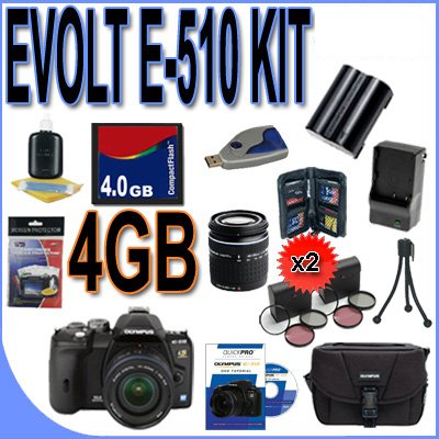 Olympus Evolt E-510 (262070) Digital SLR 10.0 MP Camera w/ Zuiko Digital ED 14-42 mm f/3.5-5.6 Lens + Zuiko EZ Zoom 40-150mm f/4.0-5.6 Lens + 4GB CF Compact Flash Memory Card + BLM1 Replacement Lithium Ion Rechargeable Battery + Two Filter Kits E510 BigVALUEInc Accessory Saver Bundle + MUCH MORE