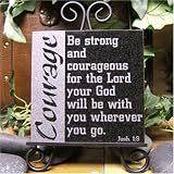Courage 6x6 Lasered Black Granite Christian Stone Plaque - Joshua 1:9
