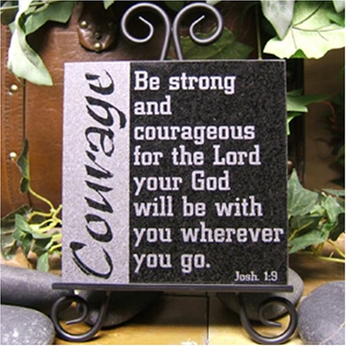 Courage 6x6 Lasered Black Granite Christian Stone Plaque - Joshua 1:9