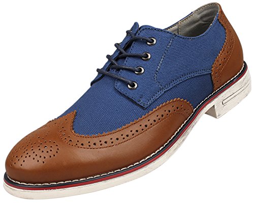 Kunsto Men's Leather Canvas Distressed Two Tone Oxford