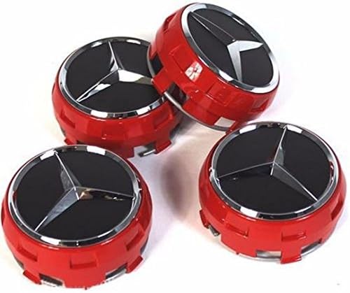 AMG MERCEDES BENZ Raised Ember Red & Black Wheel Center Caps SET of 4
