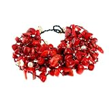 Red Coral & Freshwater Pearl 10 Strand Handcrafted Bracelet, Women and Teens 5 to 6 Inch Wrists