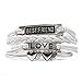 HITOP Jewelry Mens Womens Leather Bracelet, Vintage Best Friend Love Heart Charm Bangle, White Silver