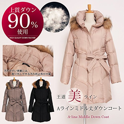 【ベージュ　M】【上質ダウン９０％!!!】とっても軽い♪３wayファー付きフードミドルダウンコート【アウター】◆