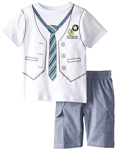 Kids Headquarters Little Boys' White Tee with Vest and Tie Print Shorts 4-7